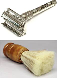 Loyalmart Double Edge Brass Shaving Razor Butterfly Mechanism & Premium Wooden Brush SR3, Men