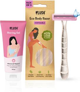 PLUSH Disposable Eco Razor With All Natural Shaving Gel For Women, Women