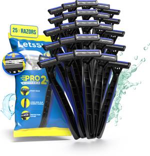 LetsShave Pro 2 Disposable Shaving Razors for Men with Rubber Grip Pack of 25, Men