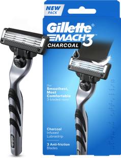 Gillette Mach3 Charcoal Shaving Razor for men with New Exfoliating Charcoal Lubrastrip, Men