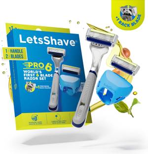 LetsShave Pro 6 Plus Face & Body Manual Shaving Razor for Men, (1 Razor Handle, 1 Blade Cartridge with 1 Razor Cap), Men