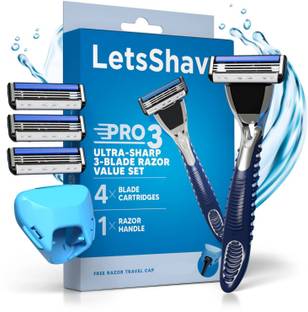 LetsShave Pro 3 Shaving Value Set Razor for Men, 4 Blades & 1 Handle with cap, Men