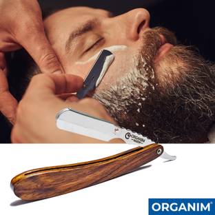 Organim care products Straight Edge Wooden Barber Folding Shaving Razor Round Handle, Men & Women