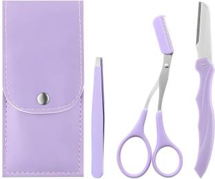 skyunion 3 Pcs Eyebrow Shaper Tool Eyebrow Grooming Set with Tweezers Scissors Eyebrow, Men & Women
