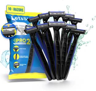 LetsShave Pro 2 Plus Disposable Razor - Open Flow Cartridge Razor (Pack of 10), Men