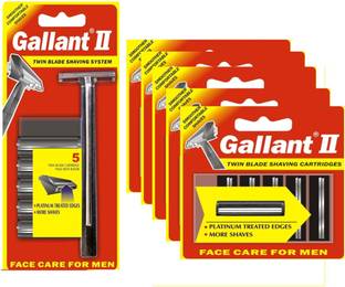 Gallant II Twin Blade Shaving Razor & Pack of 5 Cartridges (Pack of 6), Men
