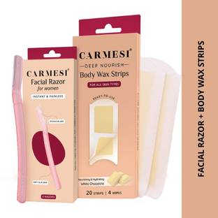 Carmesi 3 Face Razors + Body Wax Strips (20 strips, 4 post-wax wipes) Combo for, Women