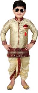 JOLEY POLEY Boys Festive & Party Sherwani With Dhoti Self Design Sherwani