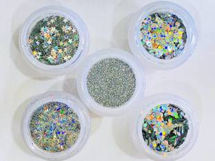 Mahir Glitter SUPER SILVER HOLOGRAPHIC CHUNKY 5 SILVER HOLO COLOURS IN JAR