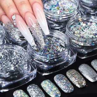 Mahir Glitter SILVER HOLOGRAPHICS CHUNKY GLITTER FOR NAIL ART & FACE MAKEUP IN 8 JAR