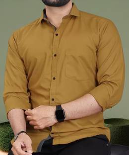 VTEXX Men Solid Formal Yellow Shirt