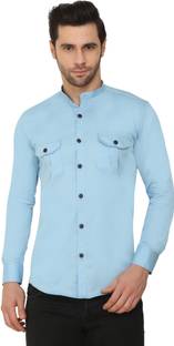 Men Solid Casual Light Blue Shirt