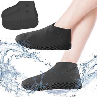 VISHIXIT Silicone Rain Boot Cover Waterproof Anti-Slip Wearable Reusable Shoe Cover Silicone Black Boots Shoe Cover, Flat Shoe Cover
