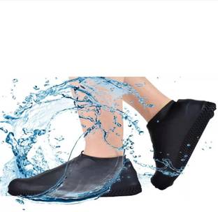 OCOM Non-Slip Silicone Rain Reusable Anti skid Waterproof Foldable Boot Shoe Cover Silicone BLACK Flat Shoe Cover