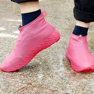 SIDGO Reusable Rainproof Silicon Waterproof Shoe Waterproof Cover Multicolored Silicone PINK Boots Shoe Cover, High Ankle Shoe Cover, Toes Shoe Cover
