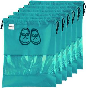 HOMESTIC Non Woven Waterproof & Portable Drawstring Shoe Cover Pack of 6 (Blue) Polyester Blue Boots Shoe Cover, Flat Shoe Cover