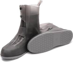 Maange 1 Pair Waterproof Rain Shoe Covers, Reusable Foldable Overshoes, Washable Silicone Grey Boots Shoe Cover, High Ankle Shoe Cover