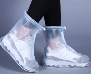 Vinayakart Waterproof rain boots shoes covers ( 1 Pair)( & Made By PVC) Silicone white Boots Shoe Cover, Flat Shoe Cover