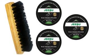 JEEBU 3 x Leather Shoe Black Wax Polish Cream & 1 x Single Side Brush for Shoes Clean Leather Shoe Cream