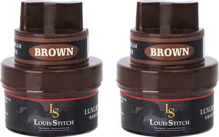 LOUIS STITCH Brown Shoe Cream with Applicator For Leather items (Color_Brown_Pack of 2) Leather, Patent Leather, Synthetic Leather Shoe Cream