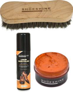 SHOESHINE Dark Tan shoe cream with Neutral shoe polish and Brush Leather, Synthetic Leather Shoe Cream