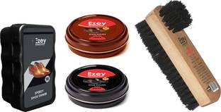 Ezey Wax Shoe polish (Black/Brown)+Twin Shoe Brush+Speedy Shoe Shiner Synthetic Leather, Leather, Patent Leather, Synthetic Leather Shoe Wax Polish