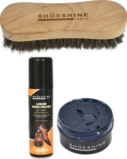 SHOESHINE Navy Blue shoe cream with Neutral shoe polish and Brush Leather, Synthetic Leather Shoe Cream
