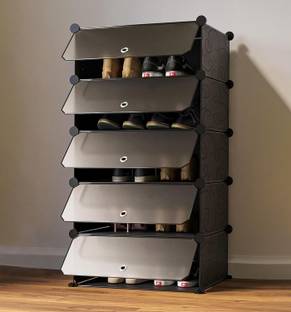 Sasimo 5-Shelf-5-Door Plastic Cubort Shoe Rack Plastic Collapsible Shoe Stand