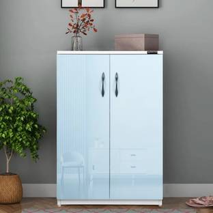 Urbanspace Glossy Door Shoe Cabinet with Glass Appeal Engineered Wood Shoe Rack