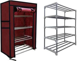 QURACK 4 Layer Plastic Pipe with Non-Woven 100GSM Fabric Cover Shoe/Cloth/Toy/ Plastic Shoe Stand