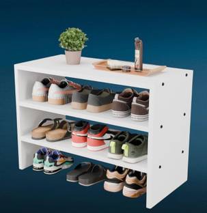 Enigmatic Woodworks Wooden Shoe Rack Organizer with 3 Shelves , Door Entryway for Heels/Slippers Engineered Wood Collapsible Shoe Stand