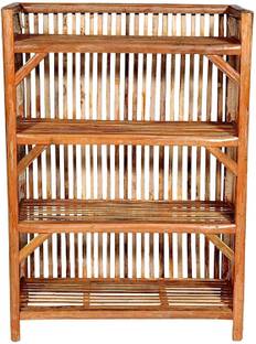 ZAANCREATION Bamboo,Cane Shoe Rack,Slipper Stand,Utility Rack,Planter Stand, Bookshelf Solid Wood Open Book Shelf