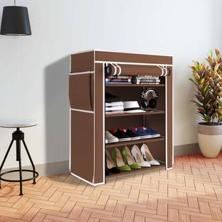 Flipkart Perfect Homes plastic pipes & 4 shelf covered Plastic Collapsible Shoe Stand