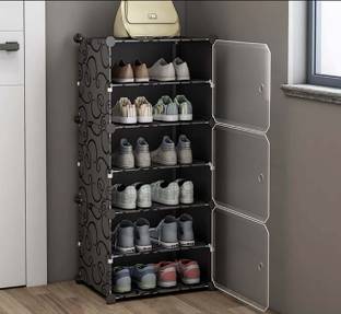 BAZKU 6-Shelf-3-Door Plastic Cubort Shoe Rack Plastic Collapsible Shoe Stand