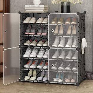 PYXBE 4-DOOR-12 SHELF-BLACK DIYShoe Rack Multipurpose Storage OrganizerforHome Balcony Plastic Shoe Rack