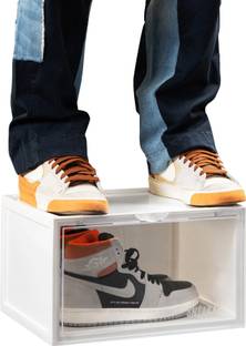 SNEAKARE Side Drop Shoe Rack & Storage Box for Office/Home, Shoe Storage Box For Sneakers Plastic Collapsible Shoe Stand