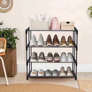 Philoshop 4 Tier for Storage Organizer Metal Open Book Shelf Metal Collapsible Shoe Stand