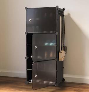 Sasimo 6-Shelf-3-Door Plastic Cubort Shoe Rack Plastic Collapsible Shoe Stand