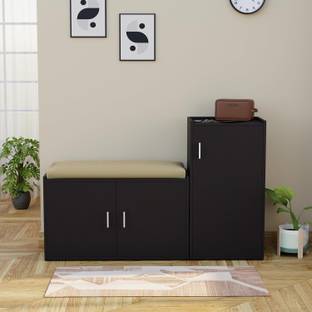 Aspirata Furniture Footsy Wood Shoe Rank Combo with Multiple Shelves & Cushion Seat for Home/Office Engineered Wood Shoe Rack