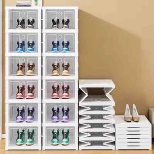 outfithood Foldable (4-Layer) Storage Rack for Shoe, Slippers & Books | White Plastic Shoe Rack