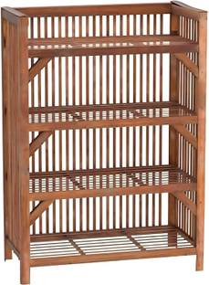 HussainFuniture Wooden Bamboo 4-Tier Rack Kitchen Organiser Bamboo, Solid Wood Collapsible Shoe Stand