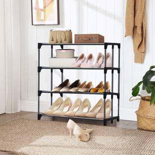 RAXON WORLD 4 layer PVC pipe Book/Shoe/Cloth Foldable Rack With Cover For Anywhere Use Metal Shoe Stand
