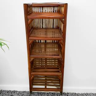 UnrealMonk Bamboo Rack 5 Tier For Shoes Books Office Files handmade Shelf Slipper Stand Bamboo Collapsible Shoe Stand