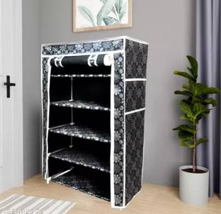 VIKNORT 5-Layer Flower Print Plastic Collapsible Shoe Stand