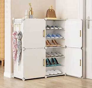 Sasimo 12-Shelf-4-Door Plastic Cubort Shoe Rack Plastic Collapsible Shoe Stand