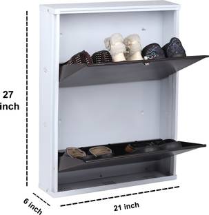 Jaimini White Brown Shoe Rack with Lock & Key (Wall-Mount Do It by Yourself) Metal Shoe Rack