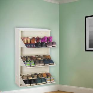 Delite Kom 24 Inches wide Jumbo Three Door Double Decker Powder Coated Wall Mounted Shoe Rack Metal Shoe Rack