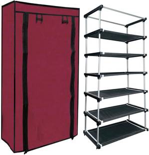 QURACK Multipurpose 6 Tiers Shoe Rack with Zip Door Cover&Side Pockets,Multiuse Storage Plastic Collapsible Shoe Stand