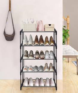 Philoshop Space-Saving 5-Tier Metal Open Shoe Rack Metal Collapsible Shoe Stand