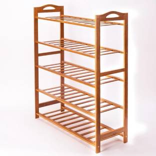 KriShyam ® 5-Tier Free Standing Shoe Racks,Stackable Durable Shoe Shelf Shoe Organizer Bamboo Collapsible Shoe Stand